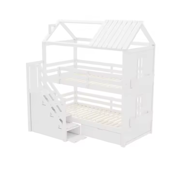 Cama de Almacenamiento para Niños Multifuncional, Escalera de Almacenamiento, Cajones, Espacio de Almacenamiento Extra Grande Sin Colchón, Pino, MDF, Blanco - 1
