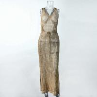 Vestido informal semitransparente de punto para mujer, vacaciones en la playa, estilo europeo, sin mangas, con espalda abierta - details 9