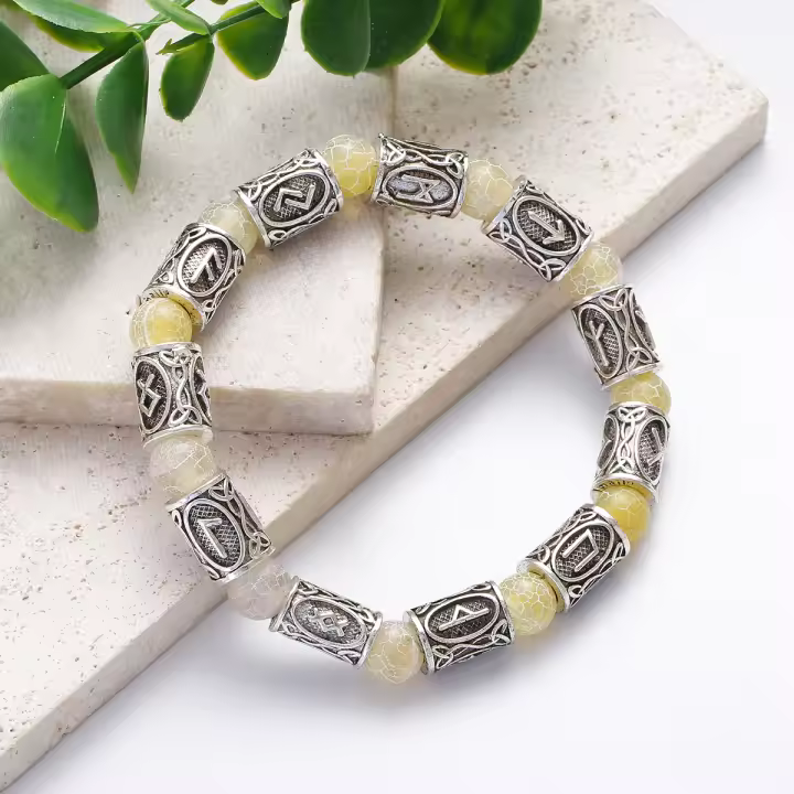 Pulsera de cuentas de runas vikingas para hombre, brazaletes étnicos con símbolo de Odín, joyería de Metal, pulseras con dijes de piedra Natural - 1