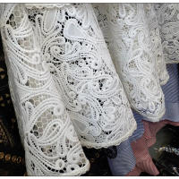 Vestido de encaje blanco de talla grande, mangas acampanadas, cuello redondo, con volantes, para fiestas de otoño y primavera. - details 8