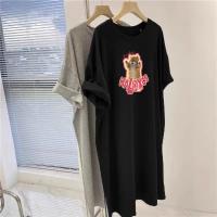 Vestido camisero de manga corta con dibujos animados de talla grande para mujer, vestido informal holgado de verano de longitud media hasta la rodilla, cómodo y transpirable - details 6