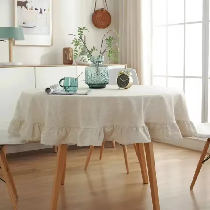 Manteles circulares de mesa franceses para el hogar, manteles con flecos de algodón y lino, decoraciones para fiestas en casa, bodas y cocinas - 1