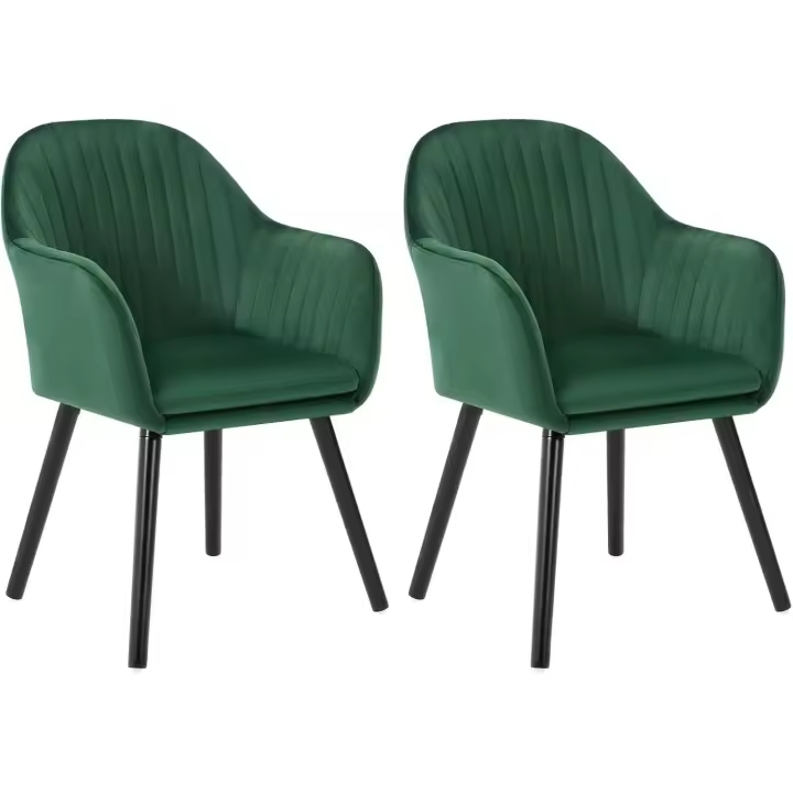 Comedor Nordicas Estilo Vintage Juego de 2, Sillas de Cocina Sillas Tapizadas con Reposabrazos en Terciopelo, Estructura de Madera Sillas de Escritorio Crema BH95cm-2 - 1