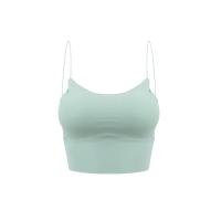 Tops cortos sexis para mujer, sujetador deportivo de seda helada para verano, chaleco con tirantes finos, Top para mujer, sujetador incorporado, camisola sin mangas con hombros descubiertos - details 7