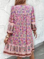 Vestido Corto Chic con Estampado Bohemio Cuello en V, Ajuste Suelto, Viscosa para Mujeres - details 5