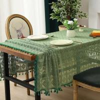 Mantel de crochet verde retro, funda de tela hueca, ENCE para el hogar, decoración de mantel de mesa de comedor - details 5