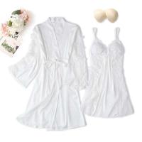 Ence Conjunto de bata de flores para mujer, kimono de boda con correa de cinta, ropa de dormir, 2 piezas - details 1