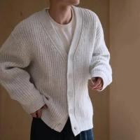 Cárdigan de invierno y otoño para hombre, suéter grueso de un solo pecho con cuello en V y botones, chaqueta de punto, suéter elástico de color sólido - details 6