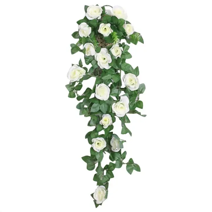 Rosa realista simulada, flor falsa Floral Flexible, vid, alambre de hierro, flores artificiales de seda de plástico, oficina s - 1