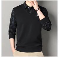 Suéter a cuadros para hombre, jersey de lana, ajustado, elegante, de lujo, falso, de punto, de dos piezas - details 12
