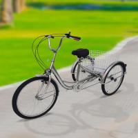 Bicicleta de 24 pulgadas para adultos triciclo 6 velocidades 3 ruedas con cesta de almacenamiento y luz en colores negro/oro/plata - details 4