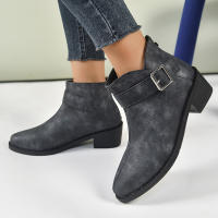 Botas cortas de estilo británico con hebilla de Metal y tacón grueso de Color liso, botas Martin para mujer, botas para mujer - details 1