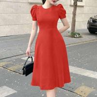 Vestido de vacaciones liso elegante con manga corta abombada para fiesta de verano a la moda para mujer - details 3