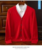 Cardigan de Punto para Hombres Vestido Suelto de Una Botónada con Cuello en V Color Sólido - details 21
