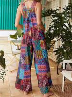 Nuevos y cautivadores monos de verano para mujer, mono informal sin mangas con cuello cuadrado de estilo étnico Multicolor con bolsillos para - details 9