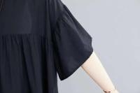 Verano de gran tamaño suelta tendencia algodón y Color sólido parece Midi ropa de mujer vestido fino Casual coreano - details 9