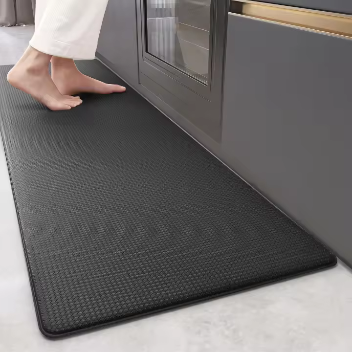 Alfombra Cocina 44 x 200 cm, Reboteable Cuero Alfombra Cocina Lavable Antideslizante, Cómodas Alfombras Impermeables para Cocina, Salón, Oficina (Negro) - 1
