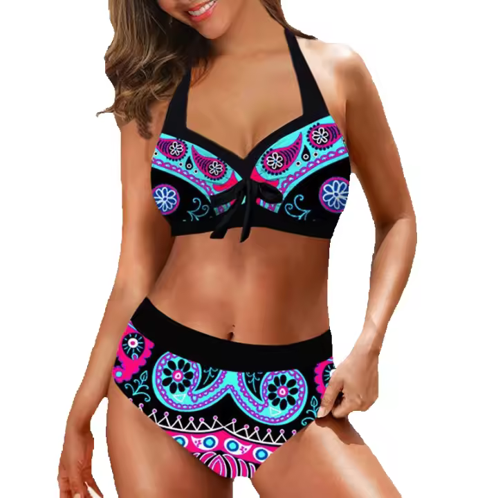 Bikini Bohemio sin Mangas para Mujeres Top de Crop de Talla Alta Ropa de Playa Impresa con Espalda Descubierta Tallas 42-3XL - 1