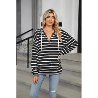 Sudadera con capucha de moda coreana para mujer, manga larga, rayas, primavera-otoño, top novedoso - details 7