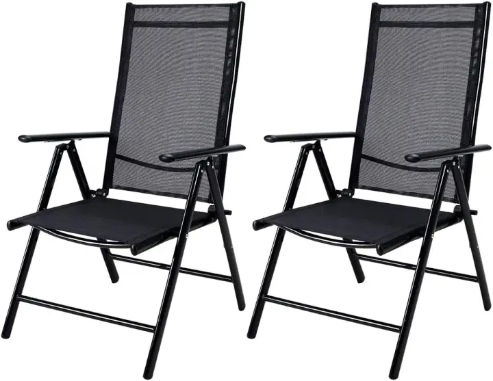 2X Sillas de Jardín Respaldo Alto Plegables Livianas Aluminio Reclinables Carga 120Kg 8 Posiciones - 1