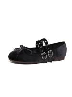 2025 Zapatos Mary Jane de terciopelo con suela suave francesa y una sola tira para mujer de principios de primavera, zapatos sencillos de gamuza con lazo de hadas. - details 2