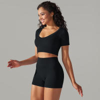 Conjunto Deportivo de Alta Cintura para Mujeres Leggings de Cintura Alta, Camisetas de Manga Corta, Shorts Conjunto de Gimnasio Sin Costuras - details 14