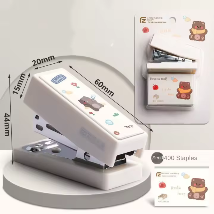 Mini juego de grapadora portátil (enviar 400 grapas), carpeta de rotafolio de papel con animales bonitos, papelería, herramientas de encuadernación para oficina, suministros escolares - 1