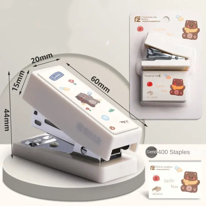 Mini juego de grapadora portátil (enviar 400 grapas), carpeta de rotafolio de papel con animales bonitos, papelería, herramientas de encuadernación para oficina, suministros escolares - 1