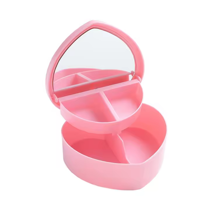 Cajas de joyería en forma de corazón, almacenamiento de joyería rosa de plástico, cajas de joyería en forma de corazón, cajas de papelería, cajón, caja de maquillaje - 1