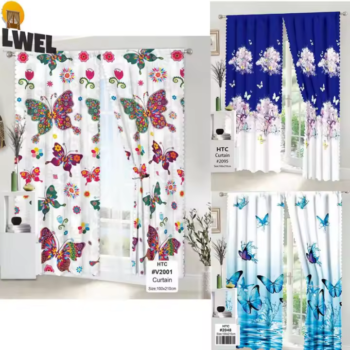 LWEL Butterfly Curtain Dream Butterfly Cartoon Bedroom Door Curtain 100 x 210cm x 1pc Kurtina Pink Butterfly Warm Home - 1