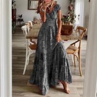 Vestido Floral Ajustado A La Cintura Con Cuello En V De Estilo Bohemio Con Vestidos De Moda Europea Big Swoop Para Mujer - details 0
