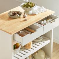 Carrito de Cocina con 2 cajones y 2 estantes, con Tablero Grande, Madera de ingeniería, Blanco, L98 x P58 x H94cm,ES - details 5
