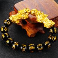 Pulsera de obsidiana de regalo de Pixiu Feng Shui doble de cobre puro para hombre y mujer, amuleto de buena suerte hecho a mano, joyería - details 1