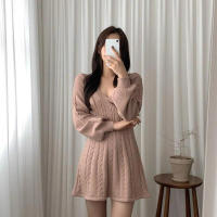 Vestido corto de punto para mujer, prenda elegante de manga larga con cuello de pico, ajustado, color negro, novedad de invierno - details 11