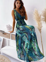 Vestido largo de verano sin mangas para mujer, prenda con estampado Vintage, cuello en V, elegante, para fiesta en la playa - details 1