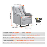 SucceBuy Sillón reclinable eléctrico y planeador giratorio. Ángulo ajustable. Superficie de poliéster. Mecedora reclinable para sala de estar, dormitorio - details 1