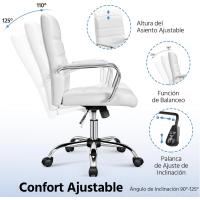 Giratoria Oficina Sillón Trabajo con Respaldo Tapizado Asiento Sintético Altura Ajustable Blanco - details 3