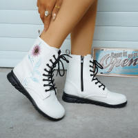 Botas cortas de cuero bordadas para mujer, zapatos planos al tobillo, deportivos, de mezclilla, estilo Chelsea, a la moda, invierno, 2023 - details 12