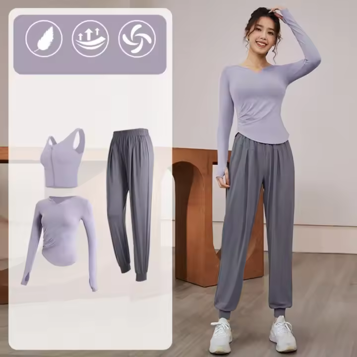 Conjunto deportivo de mujer de secado rápido, camiseta de manga larga para correr, pilates y yoga - 1