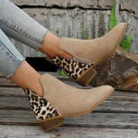 Botas de tacón bajo para mujer de gran tamaño Diseño de leopardo en cuero Puntiaguda trasera - details 1