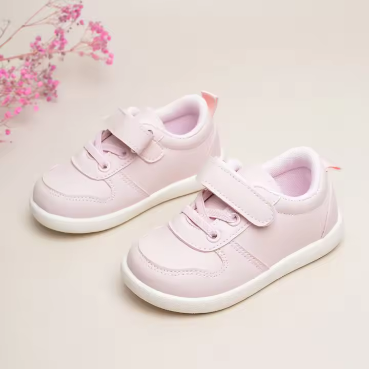 Zapatillas deportivas planas suaves para niñas rosa claro, zapatos casuales para niños transpirables con cierre de correas. - 1