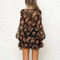 Vestido de fiesta de noche de manga larga con estampado bohemio, vestido de malla transparente con escote en V y dobladillo corto, vestidos cortos - details 3