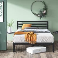 Cama 90x190 cm - Altura 36 cm con almacenaje debajo de la cama - Estructura de cama de plataforma de metal con cabecero - Negro - details 13