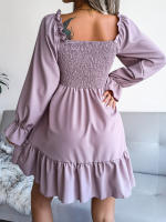 Vestido elegante de manga larga para mujer, falda de cuello cuadrado, de Color sólido vestido de volantes, moda de primavera y otoño - details 23