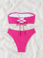 Bikini con Top de tubo para mujer, traje de baño con cordones sólidos, conjunto de Bikini Sexy con Tanga, ropa de playa de verano - details 19