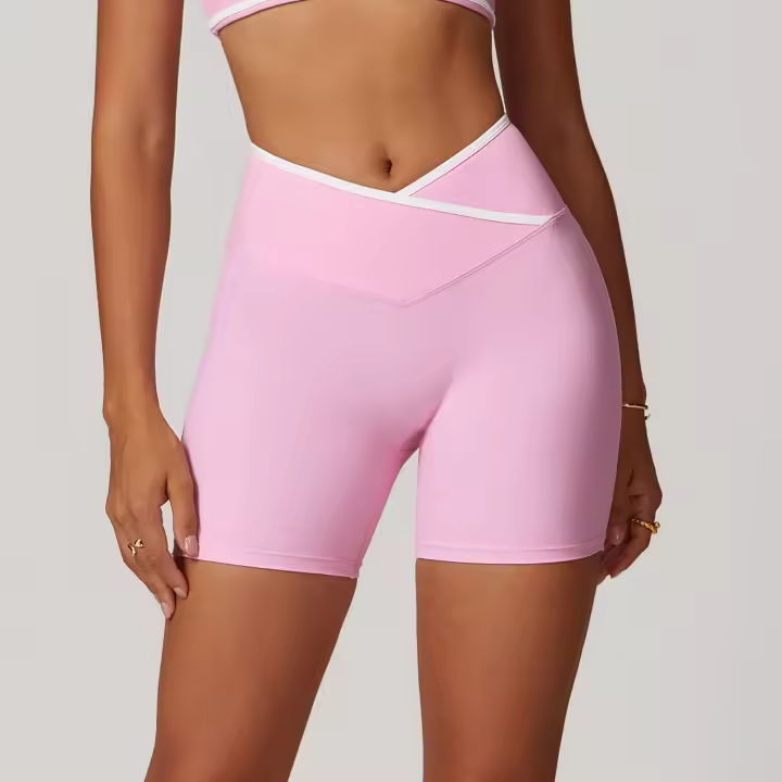 Pantalones cortos de yoga cruzados de cintura alta, color nude ajustado, pantalones deportivos de color melocotón para levantar la cadera, pantalones de fiesta al aire libre para mujer - 1