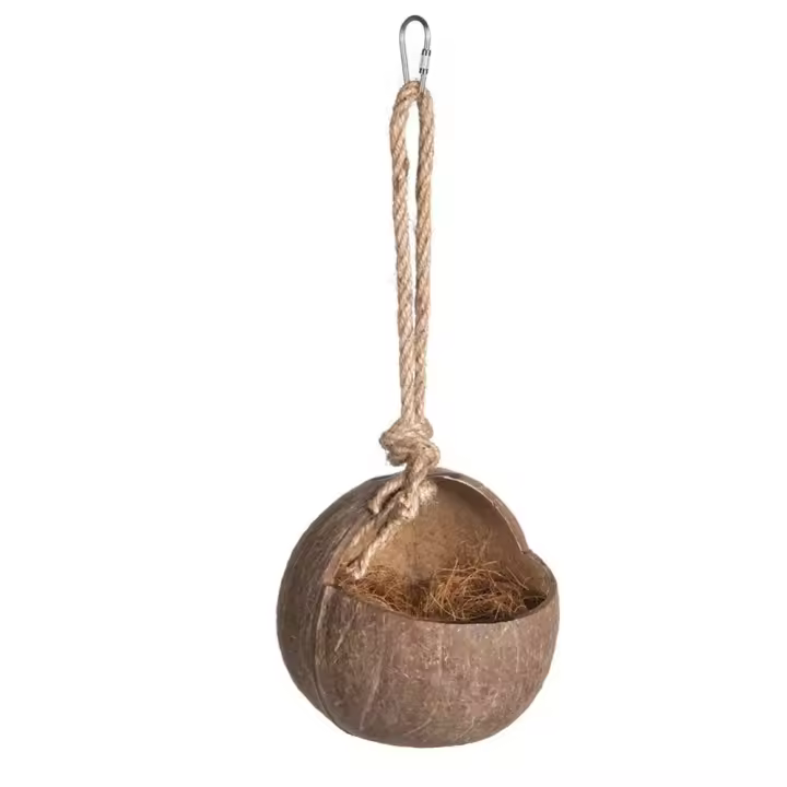 Casa para pájaros de cáscara de coco única y creativa, nido de pájaro colgante Natural hecho a mano, jaula artesanal para casa de pájaros, hábitats para loros - 1