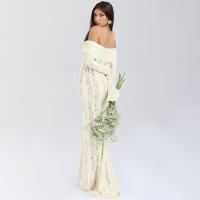 BUNO-Oligai elegante vestido ajustado con hombros descubiertos 2025 nuevo en blanco vestido largo de encaje con mangas acampanadas vestido de invitados de boda para mujer - details 24