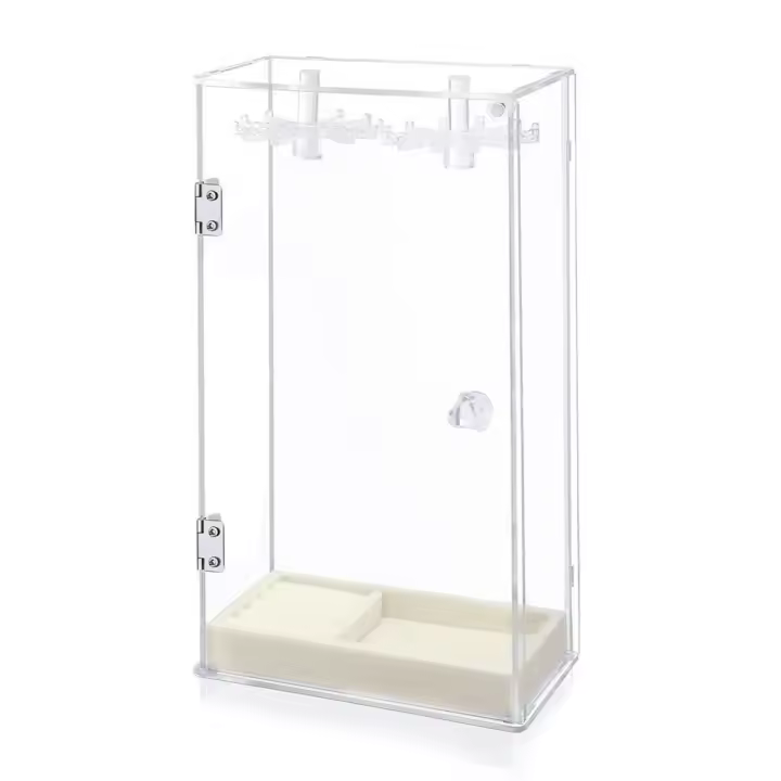 Soporte giratorio transparente para collares con 24 ganchos para colgar, soporte multifuncional para almacenamiento de joyas, a prueba de polvo con bandeja de terciopelo Beige - 1