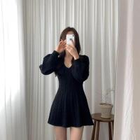 Falda corta de punto para mujer, ropa elegante de manga larga con cuello puntiagudo, usada, negra, invierno - details 33